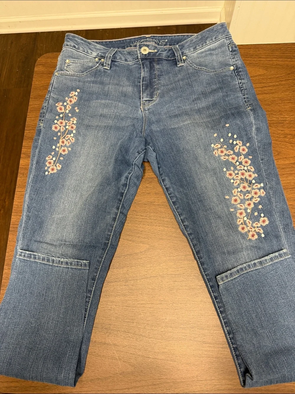 Jag Jeans Blue Jeans with Pink & Cream Floral Embroidery
